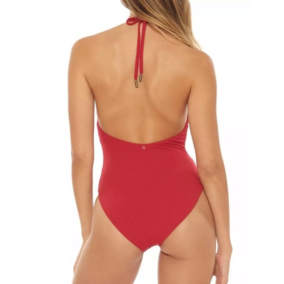 Red Carter Plunge Maillot One-Piece Halter XL/12 - Picture 2 of 9